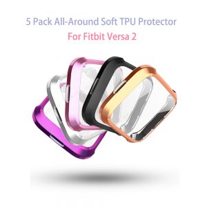 5 Pack Screen Protector Case Cover For Fitbit Versa 2 TPU All-Around Screen Protective Watch Case Bumper Soft Plated Shell