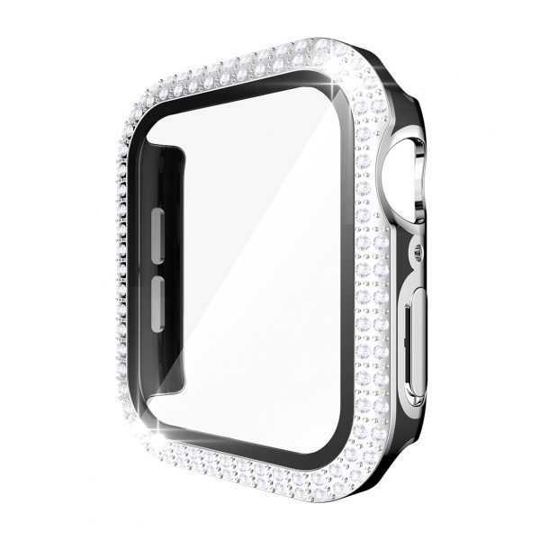 Fashion Screen Protector Cover Case For Apple Watch 6/SE/5/4/3/2/1 44mm, 40mm 42mm,38mm,6 Pack Luxury Two-Tone Color Double Row Glitter Rhinestone Bling Crystal Diamonds Look Protective Cover With HD Tempered Glass Build-in Screen For Iwatch