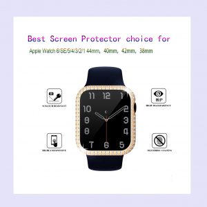 New Screen Protector For Apple Watch 6/SE/5/4/3/2/1 44mm, 40mm 42mm,38mm, Luxury Two-Tone Color Double Row Glitter Rhinestone Bling Crystal Diamonds Look Protective Cover With HD Tempered Glass Build-in Screen For Iwatch (With Rose Gold Color)