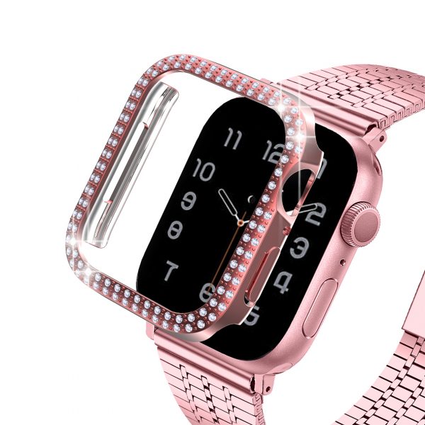 Best Screen Protector For Apple Watch7 45mm 41mm, Double Row Glitter Rhinestones Bling Crystal Diamonds Look Protective Frame Case Cover
