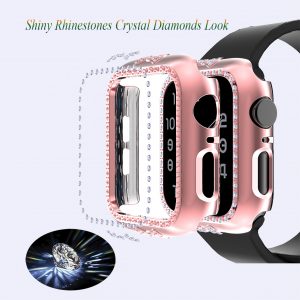 Shining Bowknots Screen Protector For Apple Watch SE 6 5 4 44mm 40mm,Best watch cover for Apple iwatch PC Plated Bumper With Bling Crystal Diamonds Surace Frame Protective Cover Accessories