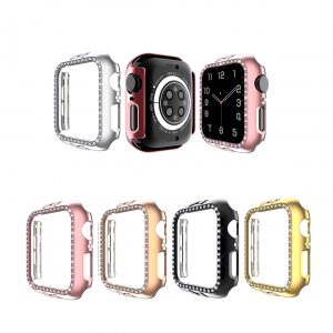 Bowknots Protector For Apple Watch7 45mm 41mm,Bling PC Plated Bumper With Sparkling Crystal Diamonds Frame Protective Cover Accessories