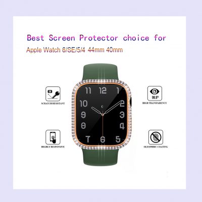 Best Protector For Apple Watch 6 5 SE 4 40mm 44mm,6 Pack Full Bling Rhinestone Sparkling Crystal Diamonds Look Hard PC Watch Case Cover With HD Tempered Glass Build-in Screen